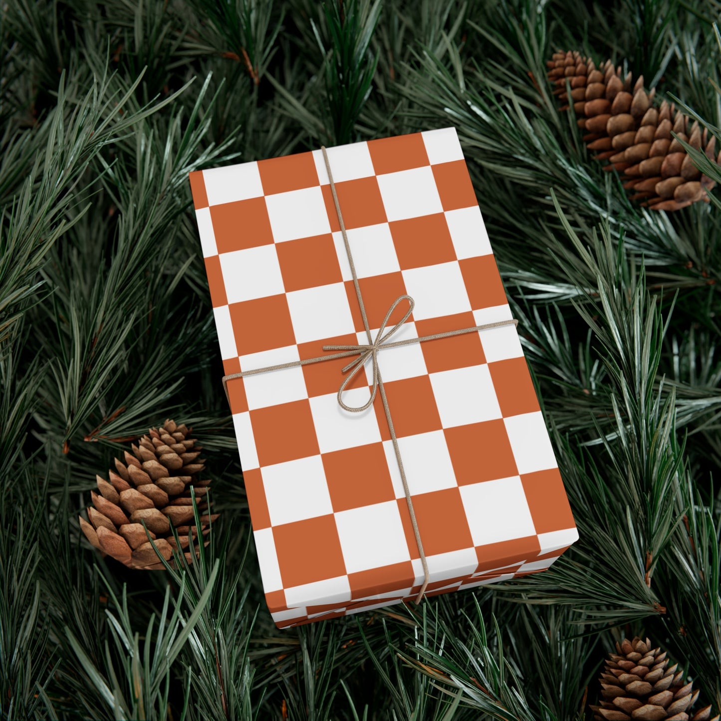 Burnt Orange Checkered Retro Gift Wrapping Paper - For Christmas, Holidays, Birthdays, and more!