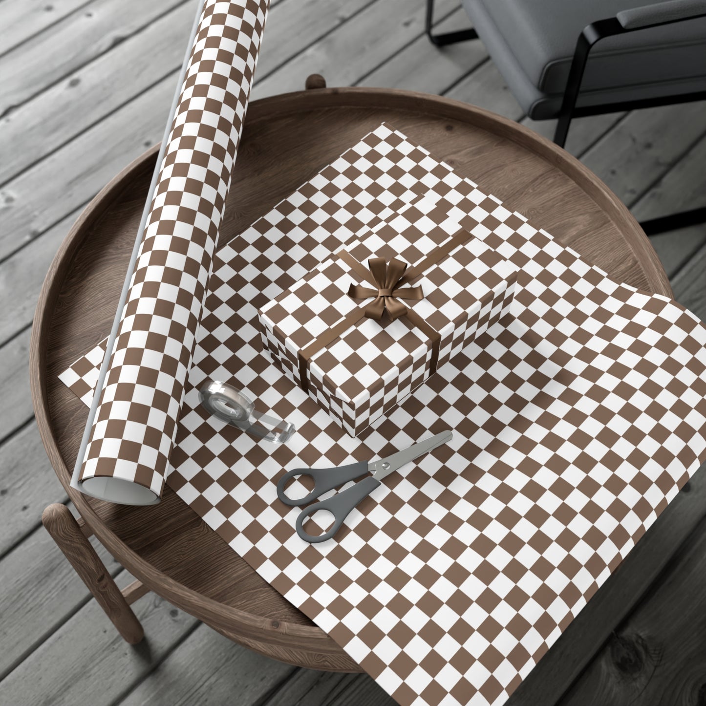 Mocha Brown Checkered Wrapping Paper - For Christmas, Birthdays, Weddings & More!