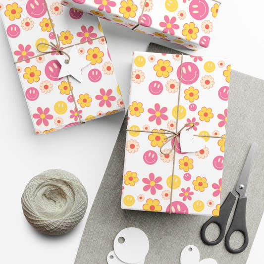 Flower Power Patterned Groovy Gift Wrapping Paper - For Christmas, Birthdays, Baby Showers, and More!