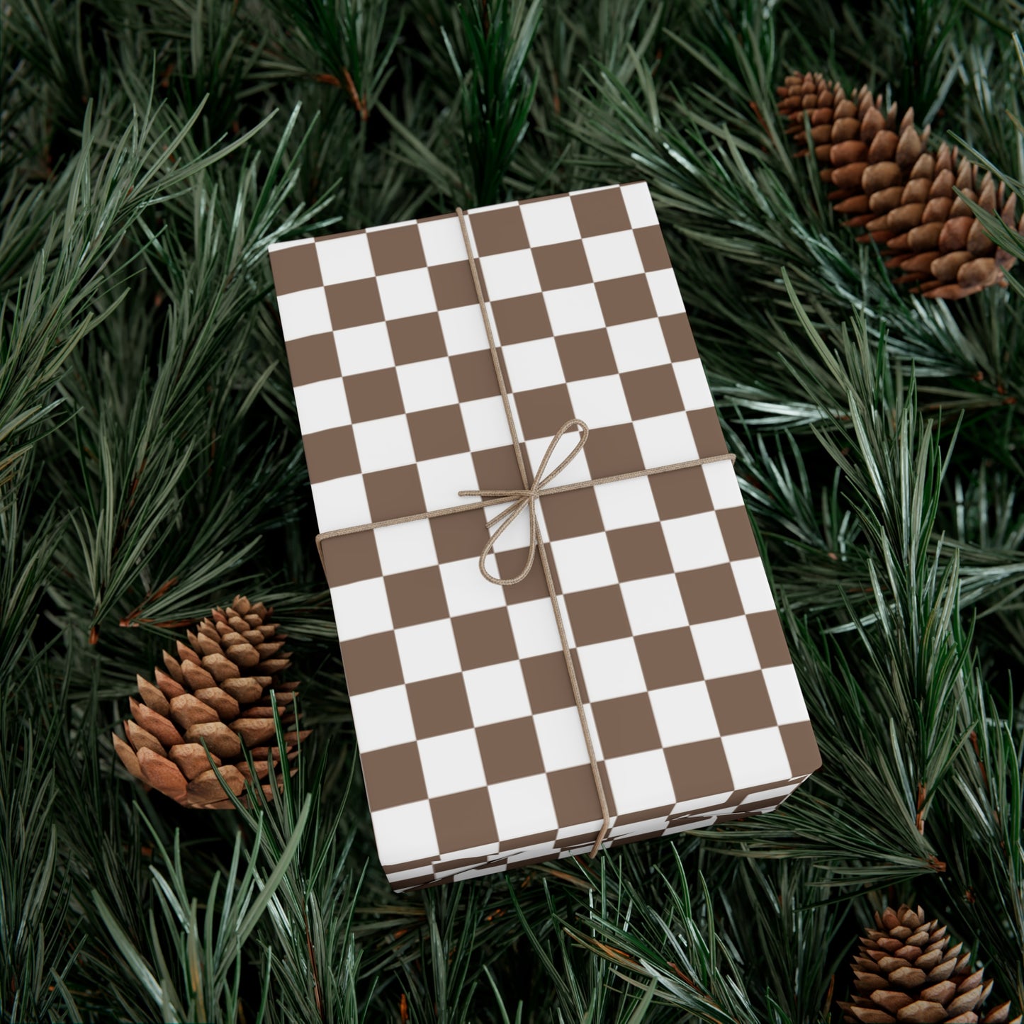 Mocha Brown Checkered Wrapping Paper - For Christmas, Birthdays, Weddings & More!