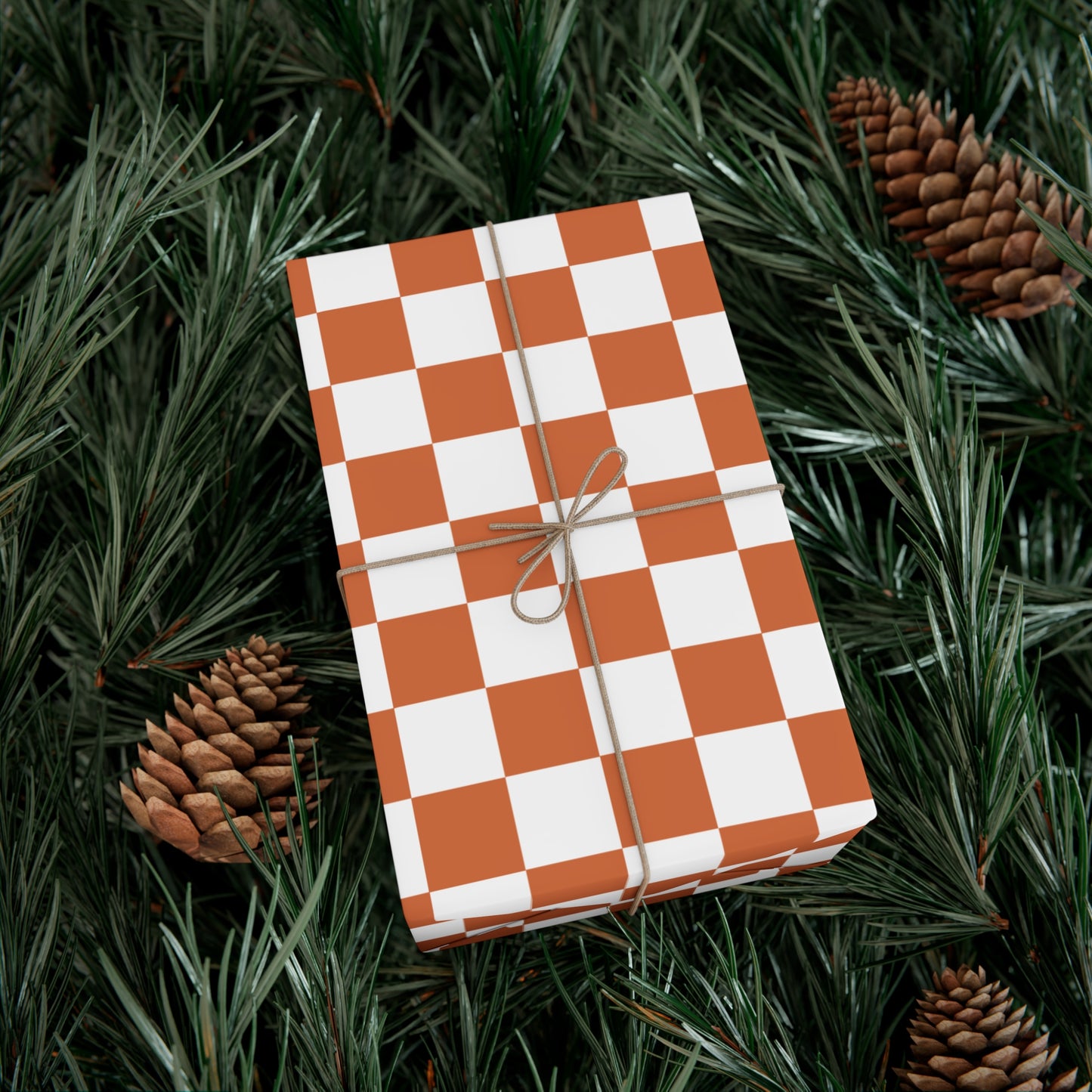 Burnt Orange Checkered Retro Gift Wrapping Paper - For Christmas, Holidays, Birthdays, and more!