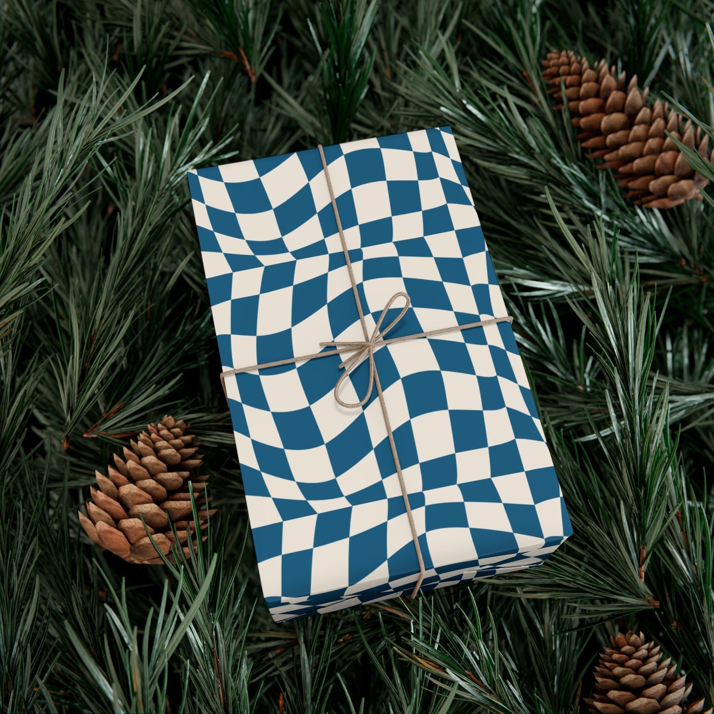 Blue Wave Checkered Groovy Gift Wrapping Paper - For Holidays, Christmas, Birthdays, Weddings, and More!