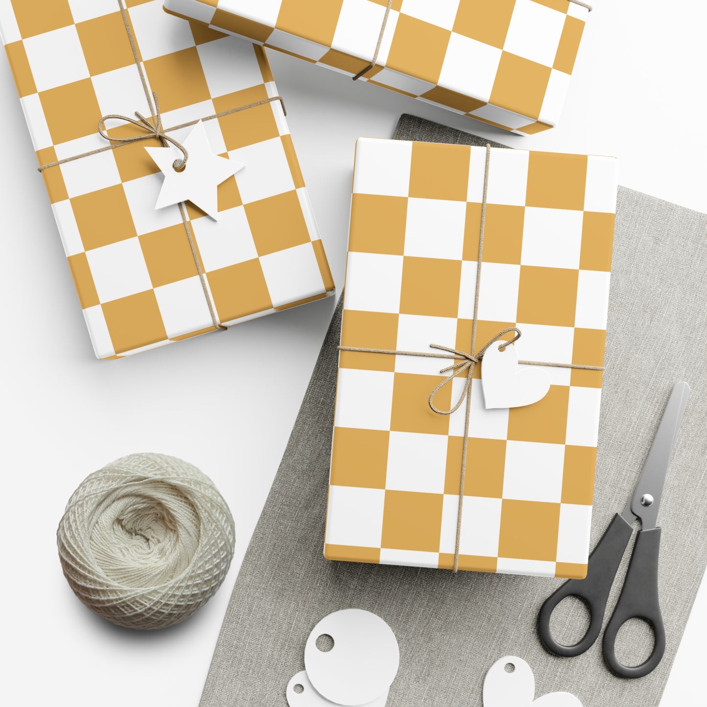 Mustard Yellow Checkered Retro Gift Wrapping Paper - For Christmas, Holidays, Birthdays, and More!