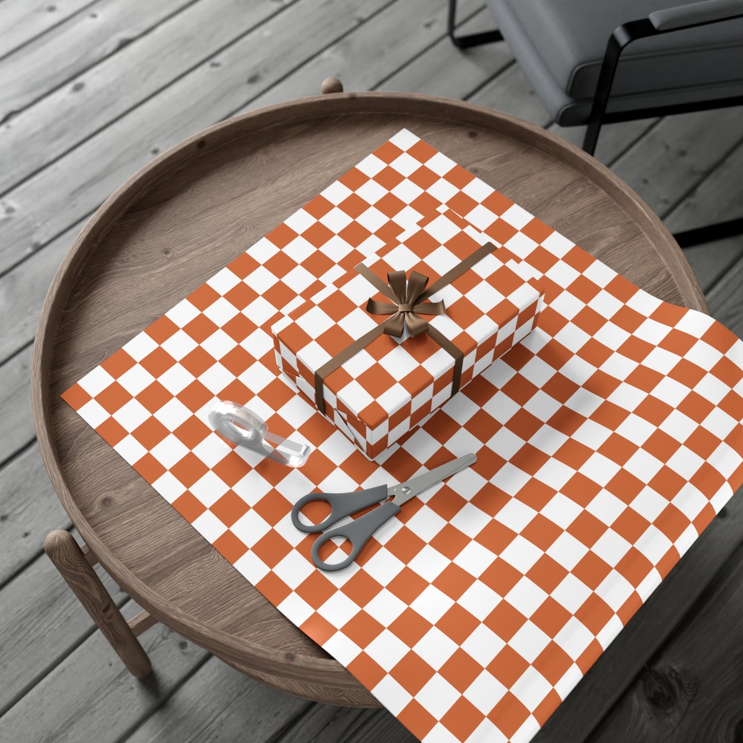 Burnt Orange Checkered Retro Gift Wrapping Paper - For Christmas, Holidays, Birthdays, and more!