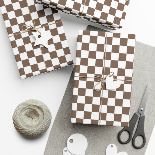 Mocha Brown Checkered Wrapping Paper - For Christmas, Birthdays, Weddings & More!