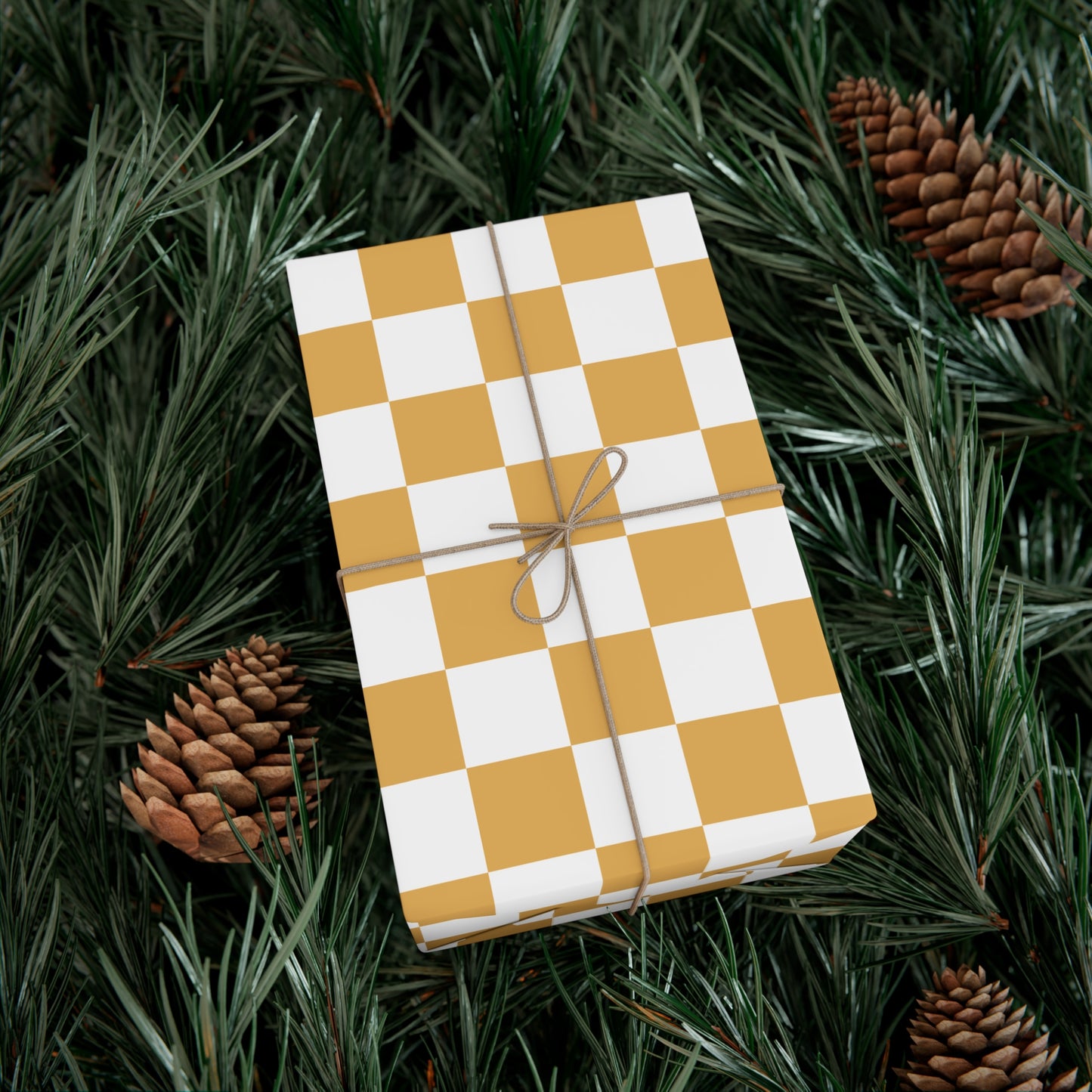 Mustard Yellow Checkered Retro Gift Wrapping Paper - For Christmas, Holidays, Birthdays, and More!