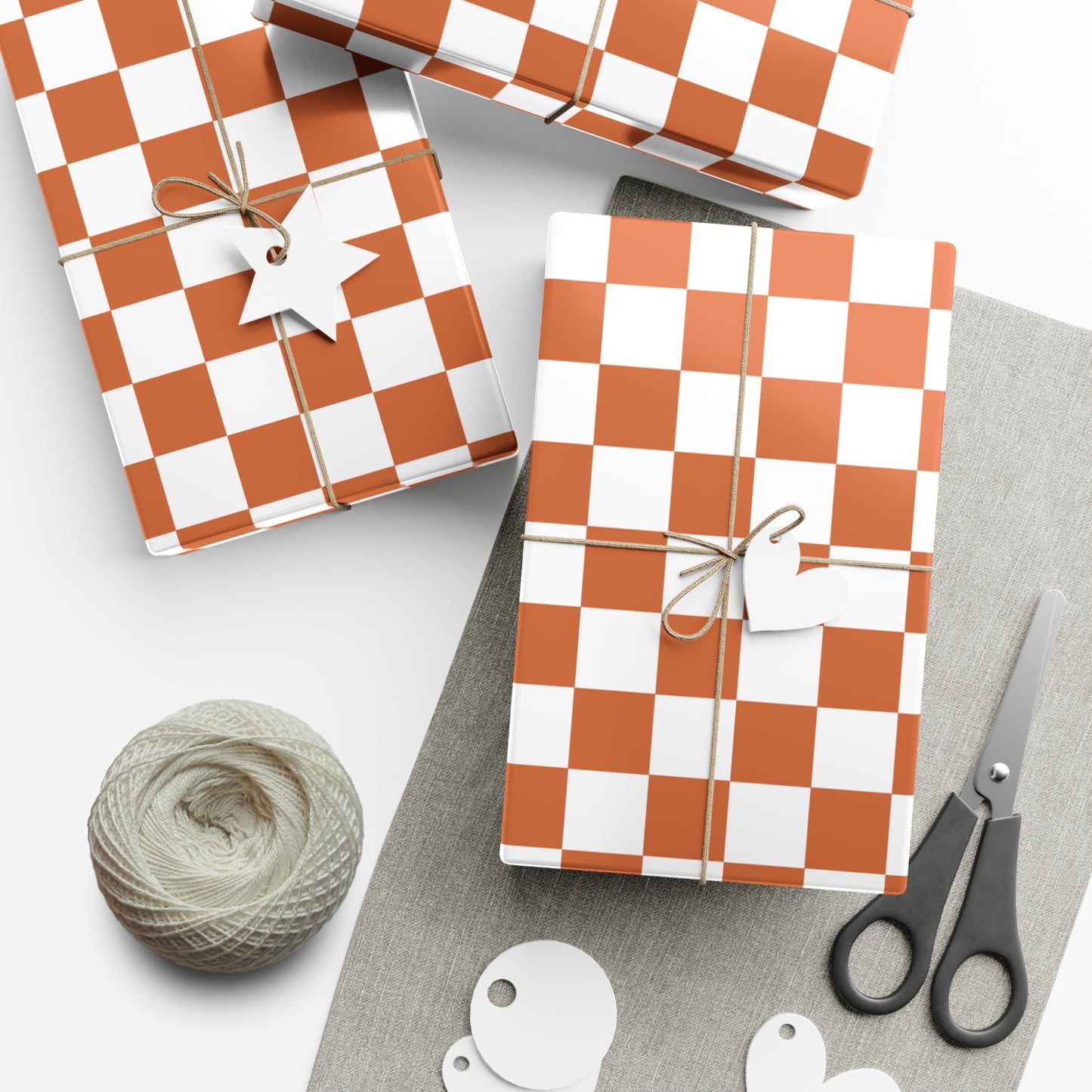 Burnt Orange Checkered Retro Gift Wrapping Paper - For Christmas, Holidays, Birthdays, and more!