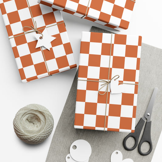 Burnt Orange Checkered Retro Gift Wrapping Paper - For Christmas, Holidays, Birthdays, and more!