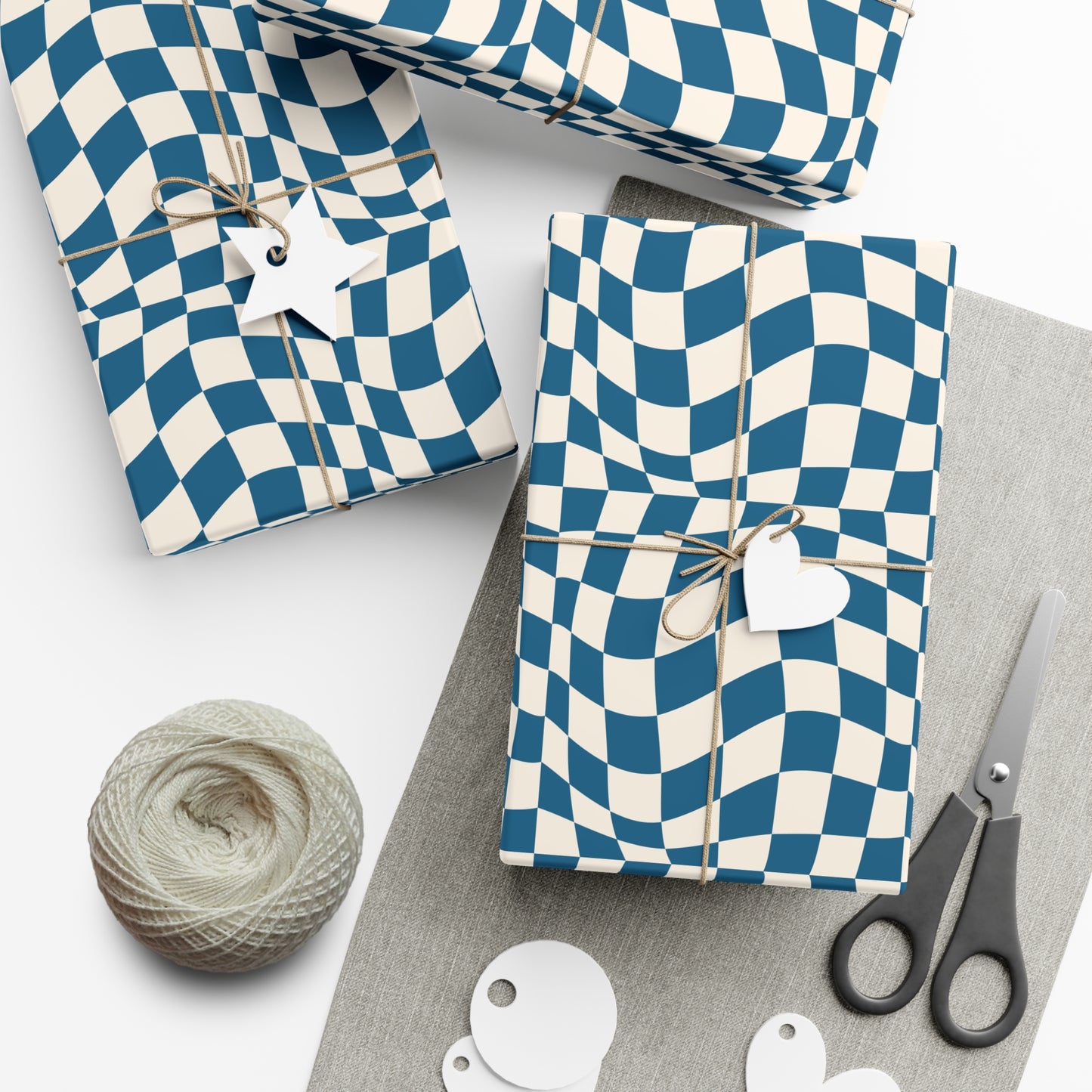 Blue Wave Checkered Groovy Gift Wrapping Paper - For Holidays, Christmas, Birthdays, Weddings, and More!