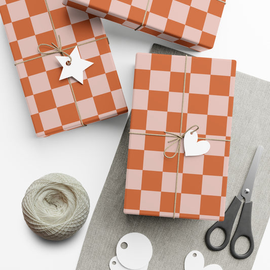 Orange Contrast Checkered Gift Wrapping Paper - For Christmas, Holidays, Birthdays, and more!