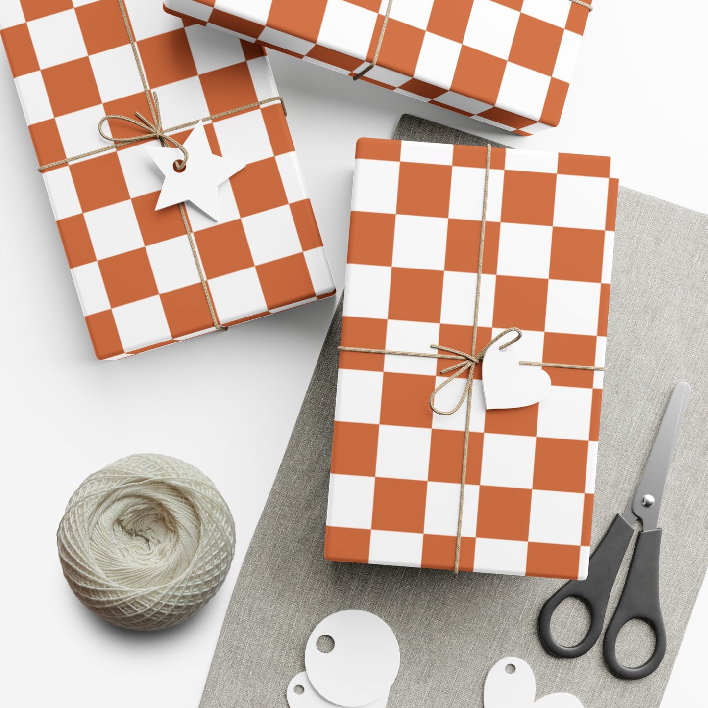 Burnt Orange Checkered Retro Gift Wrapping Paper - For Christmas, Holidays, Birthdays, and more!