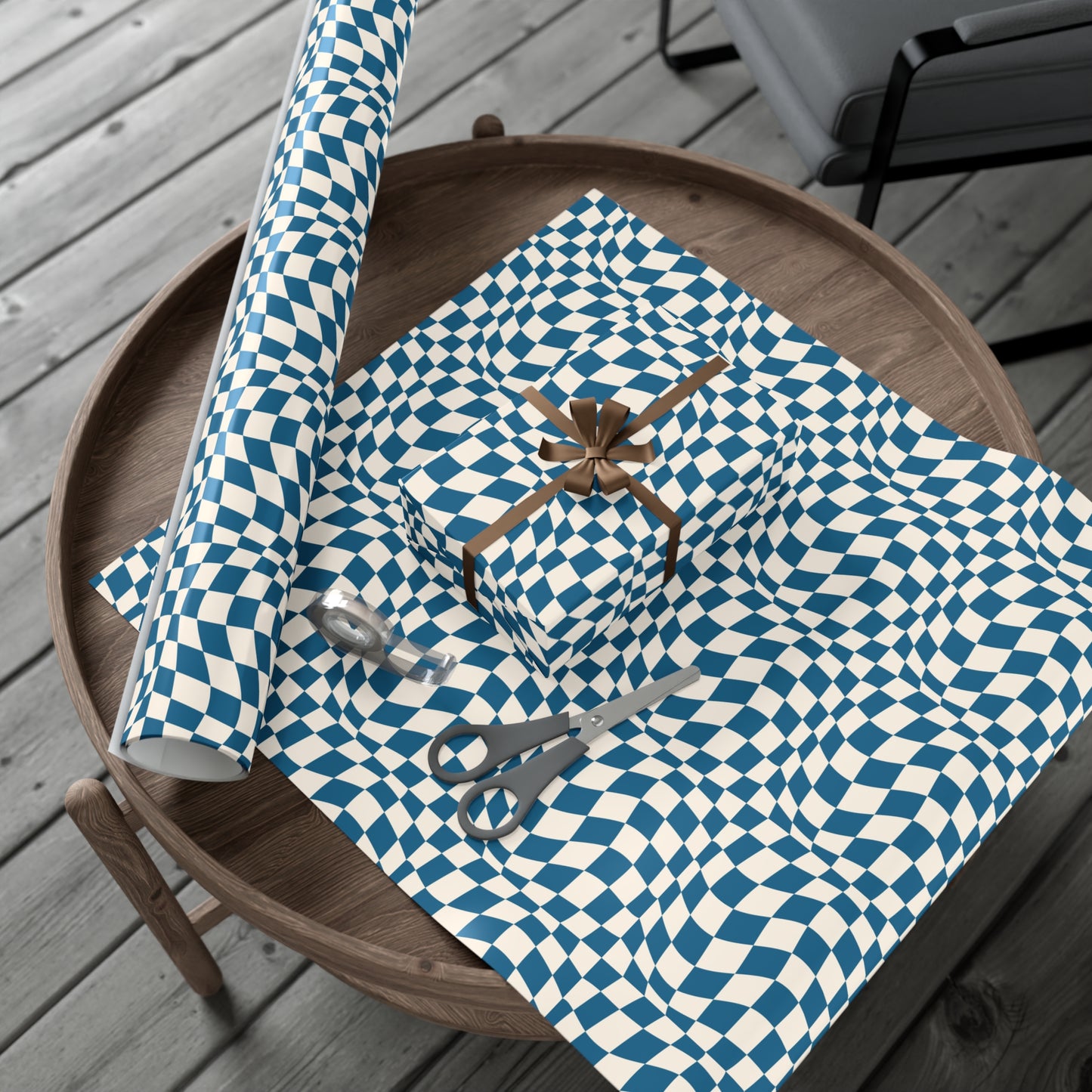 Blue Wave Checkered Groovy Gift Wrapping Paper - For Holidays, Christmas, Birthdays, Weddings, and More!