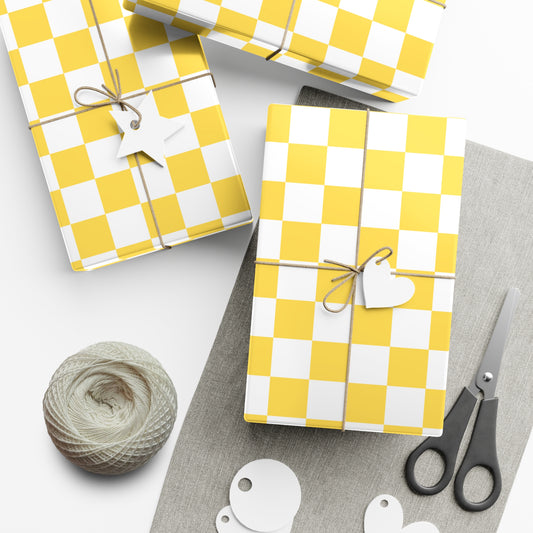 Yellow Checkered Retro Gift Wrapping Paper - For Christmans, Birthdays, Holidays, and More!