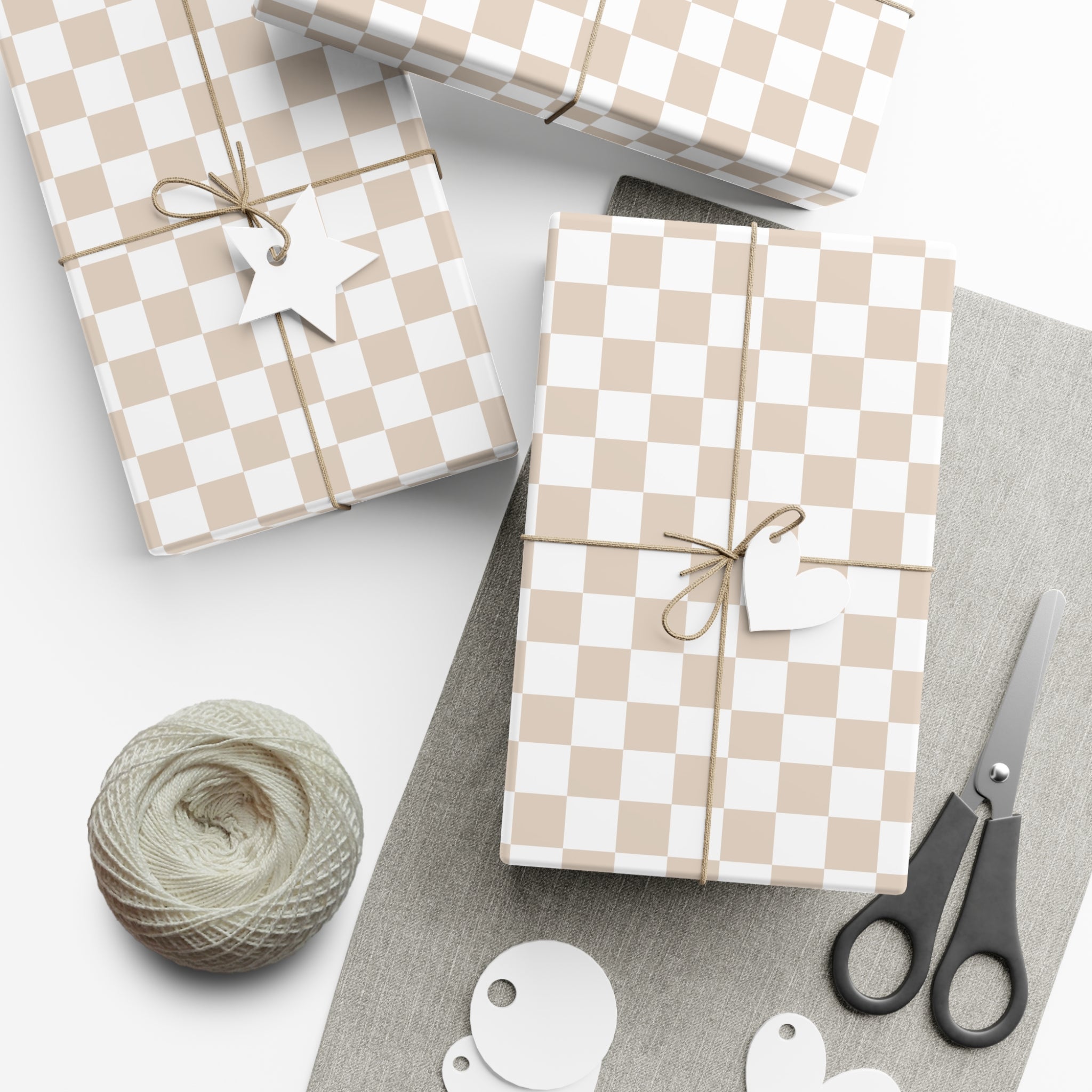 Beige Checkered Wrapping Paper - Vibe Waves